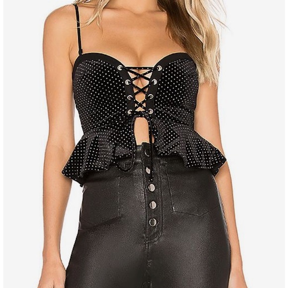 NWOT H:ours Saville Top Black Glitter Lace Up - Picture 6 of 6